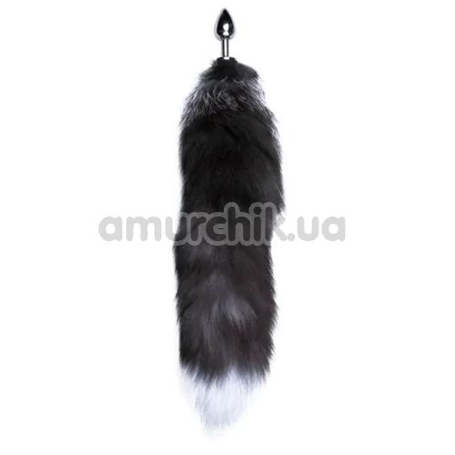 Анальная пробка с черно-белым хвостиком Alive Anal Pleasure Black And White Fox Tail S, серебряная