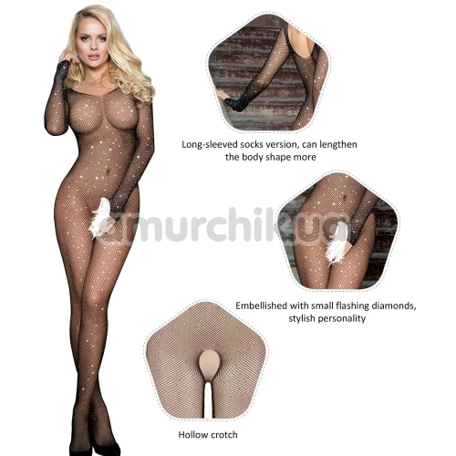 Комбінезон Star Night Rhinestones Net Bodystocking, чорний