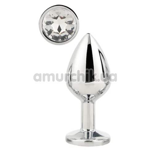 Анальная пробка с прозрачным кристаллом Gleaming Love Silver Plug L, серебряная