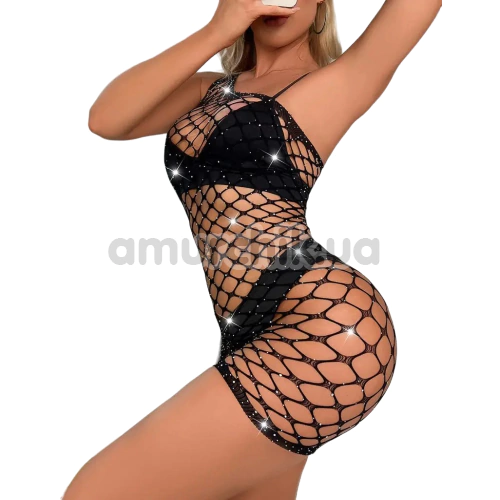 Сукня Star Night Hollow Out Single Shoulder Rhinestone Fishnet Dress, чорна
