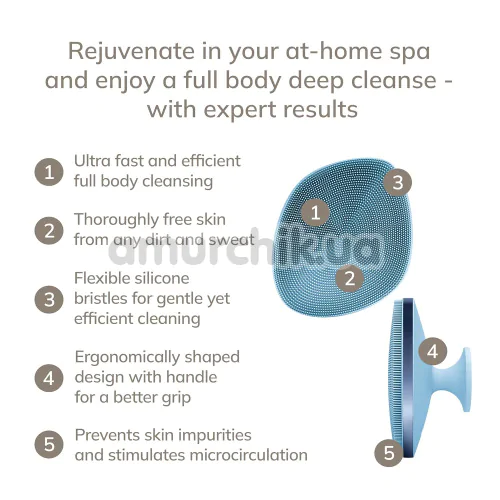 Щетка для тела Geske Body Brush 4 in 1 Suction Mount Metal, голубая
