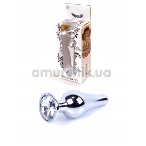 Анальная пробка с прозрачным кристаллом Exclusivity Jewellery Silver Plug Long, серебряная