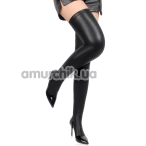 Комплект Star Night Wet Look High Set, чорний: панчохи + трусики-стрінги - Фото №1