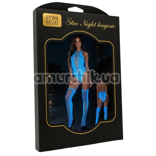 Комплект Star Night Fishnet Glow Set, голубой: боди + чулки