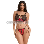 Комплект Star Night Mesh & Rings Set, красно-черный: бюстгальтер + трусики-стринги - Фото №1