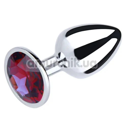 Анальная пробка с красным кристаллом SWAROVSKI Silver Ruby Big, серебряная