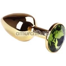 Анальная пробка с зеленым кристаллом SWAROVSKI Gold Chrysolite Small, золотая - Фото №1