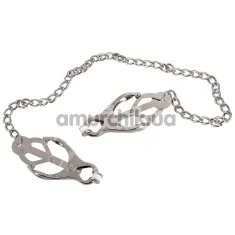 Затискачі для сосків Bad Kitty Nipple Tweezer With Metal Chain, срібні - Фото №1