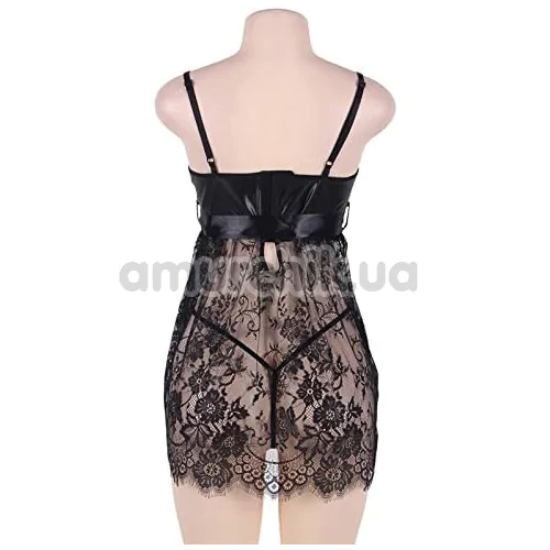 Комплект Star Night Tulle Set With T-Strings, черный: пеньюар + трусики-стринги