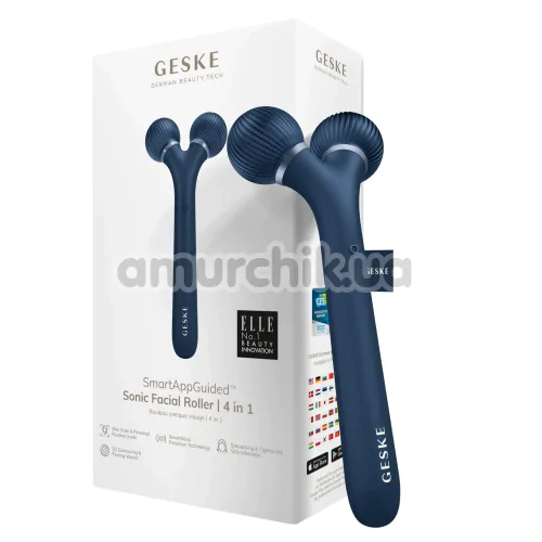 Ультразвуковий масажер для обличчя Geske Sonic Facial Roller 4 in 1, синій