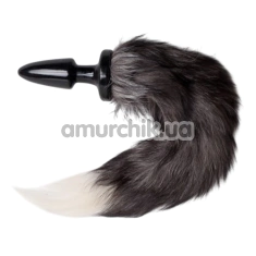 Анальна пробка з сірим хвостиком Fox Tail Butt Plug, чорна - Фото №1