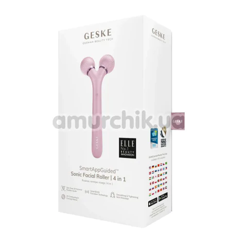 Ультразвуковой массажер для лица Geske Sonic Facial Roller 4 in 1, светло-розовый
