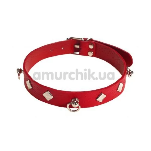 Нашийник з трьома кільцями sLash SUB leather Choker, червоний - Фото №1
