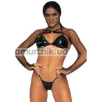 Комплект Leg Avenue Slave 4 U Vinyl Hooded Bra Set чорный: болеро + бюстгальтер + трусики-стрінги - Фото №1