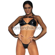 Комплект Leg Avenue Slave 4 U Vinyl Hooded Bra Set чорный: болеро + бюстгальтер + трусики-стрінги - Фото №1
