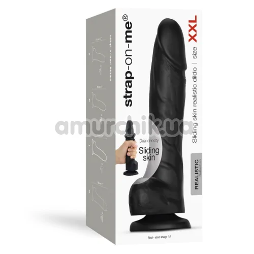 Фалоімітатор Strap-On-Me Sliding Skin Realistic Dildo XXL, чорний
