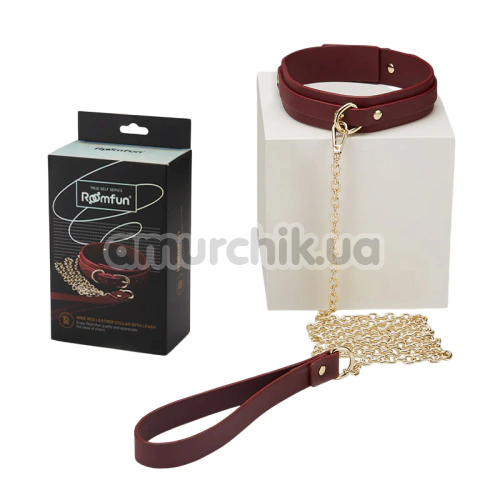 Нашийник з повідцем Roomfun Leather Collar With Leash, бордовий