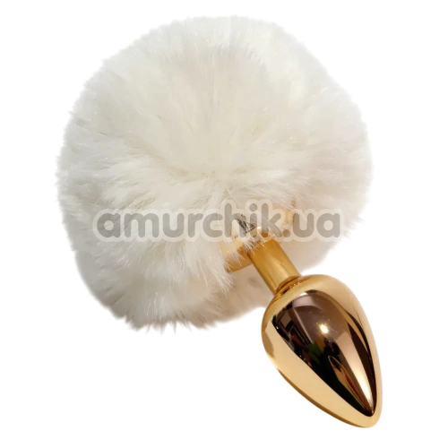 Анальна пробка з білим хвостиком Alume Metal Plug With Tail S, золота