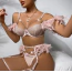 Комплект Star Night Sensual Feather & Chains, розовый: бюстгальтер + трусики-стринги + пояс для чулок + гартеры - Фото №21