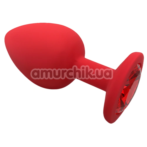Анальная пробка с красным кристаллом Silicone Anal Plug Round Large, красная - Фото №1