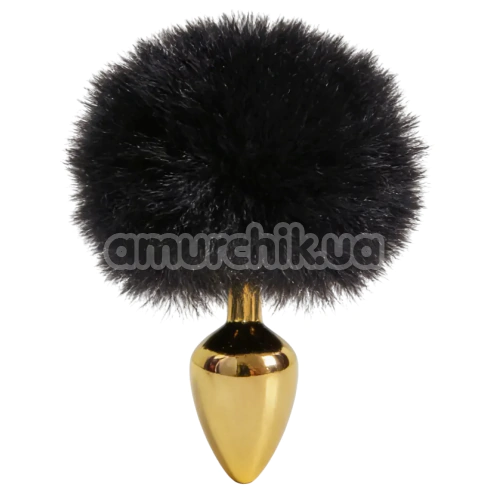 Анальна пробка з чорним хвостиком Alume Metal Plug With Tail S, золота