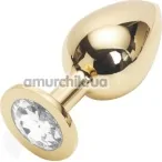 Анальна пробка з прозорим кристалом SWAROVSKI Steel Jewel Plug, золота - Фото №1