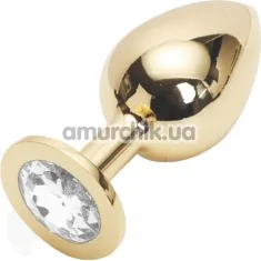 Анальная пробка с прозрачным кристаллом SWAROVSKI Steel Jewel Plug, золотая - Фото №1