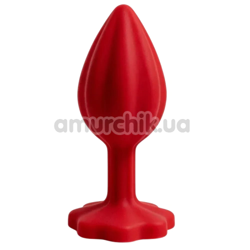 Анальная пробка с красным кристаллом Alume Silicone Ribbed Plug М, красная