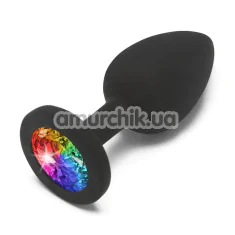 Анальна пробка з мультикольоровим кристалом Anal Play Rainbow Booty Jewel Small, чорна - Фото №1