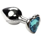 Анальная пробка с голубым кристаллом SWAROVSKI Silver Heart Topaz, серебряная - Фото №1