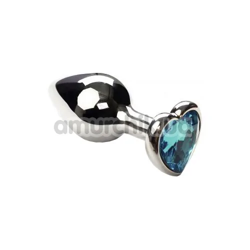 Анальна пробка з блакитним кристалом SWAROVSKI Silver Heart Topaz, срібна