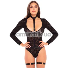 Комплект Up To My Neck 4-Piece Set With Choker, чорний: боді + портупея + гартери - Фото №1