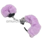 Наручники с фиолетовым мехом DS Fetish Plush Handcuffs, серебряные - Фото №1