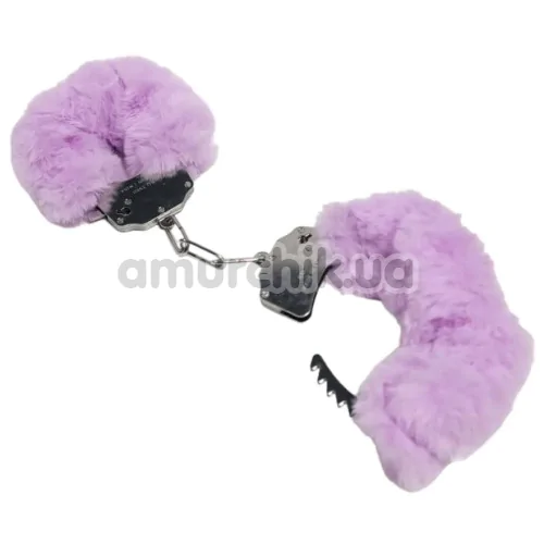 Наручники з фіолетовим хутром DS Fetish Plush Handcuffs, срібні - Фото №1