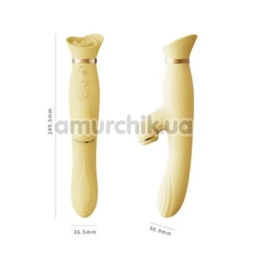 Вібратор з вакуумним стимулятором і підігрівом Zalo Rose Rabbit Vibrator, жовтий