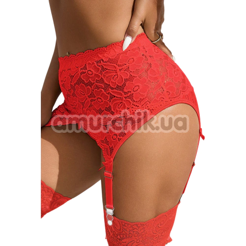 Комплект Star Night High Waisted Vintage Garter Set, красный: трусики-стринги + пояс для чулок