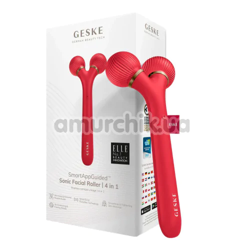 Ультразвуковий масажер для обличчя Geske Sonic Facial Roller 4 in 1, червоний