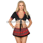 Костюм школьницы Star Night Crop Top Plaid Skirt Schoolgirl Costume Set, черно-красный: топ + юбка - Фото №1