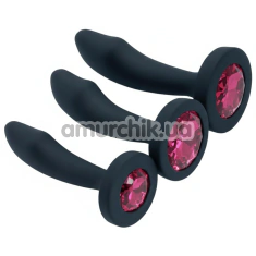 Набор анальных пробок с розовым кристаллом Diamond Anal Trainer Kit, черный - Фото №1