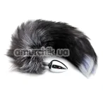 Анальна пробка з чорно-білим хвостиком Alive Anal Pleasure Black And White Fox Tail M, срібна - Фото №1