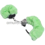 Наручники с зеленым мехом DS Fetish Plush Handcuffs, серебряные - Фото №1