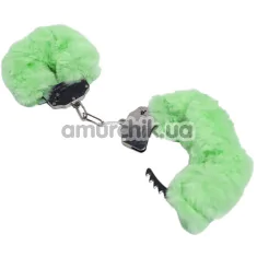 Наручники з зеленим хутром DS Fetish Plush Handcuffs, срібні - Фото №1