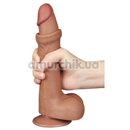 Фаллоимитатор Sliding-Skin Dual Layer Dong 8.5 с мошонкой, светло-коричневый