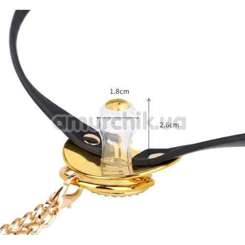 Кляп с зажимами для сосков DS Fetish Pacifier Gag With Nipple Clamps, черно-золотой