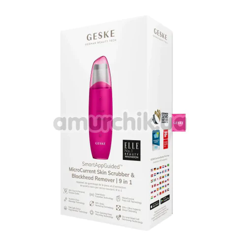 Микротоковый скрабер для кожи лица Geske MicroCurrent Skin Scrubber & Blackhead Remover 9 in 1, ярко-розовый
