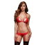 Комплект 3 Piece Lacy Bra, Garter and Open Crotch Panty Set, красный: бюстгальтер + трусики-стринги + подвязки для чулок - Фото №1
