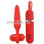 Анальная пробка с вибрацией Kink Silicone Vibrating Butt Plug, красная - Фото №1