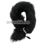 Анальная пробка с черным хвостом GYQ Metal Anal Plug With Black Tail, серебряная - Фото №1