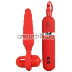 Анальная пробка с вибрацией Kink Silicone Vibrating Butt Plug, красная - Фото №1
