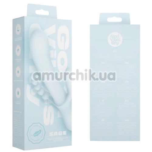 Анально-вагинально-клиторальный вибратор Good Vibes Only Sage, голубой